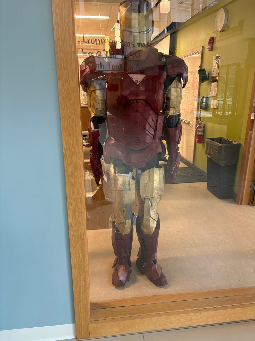 The suit on display behind glass at the Think Tank